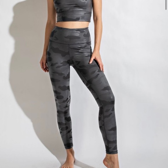 New Gray Camo Compression Leggings High Waist Camouflage Butter Soft Full Length - Picture 2 of 3